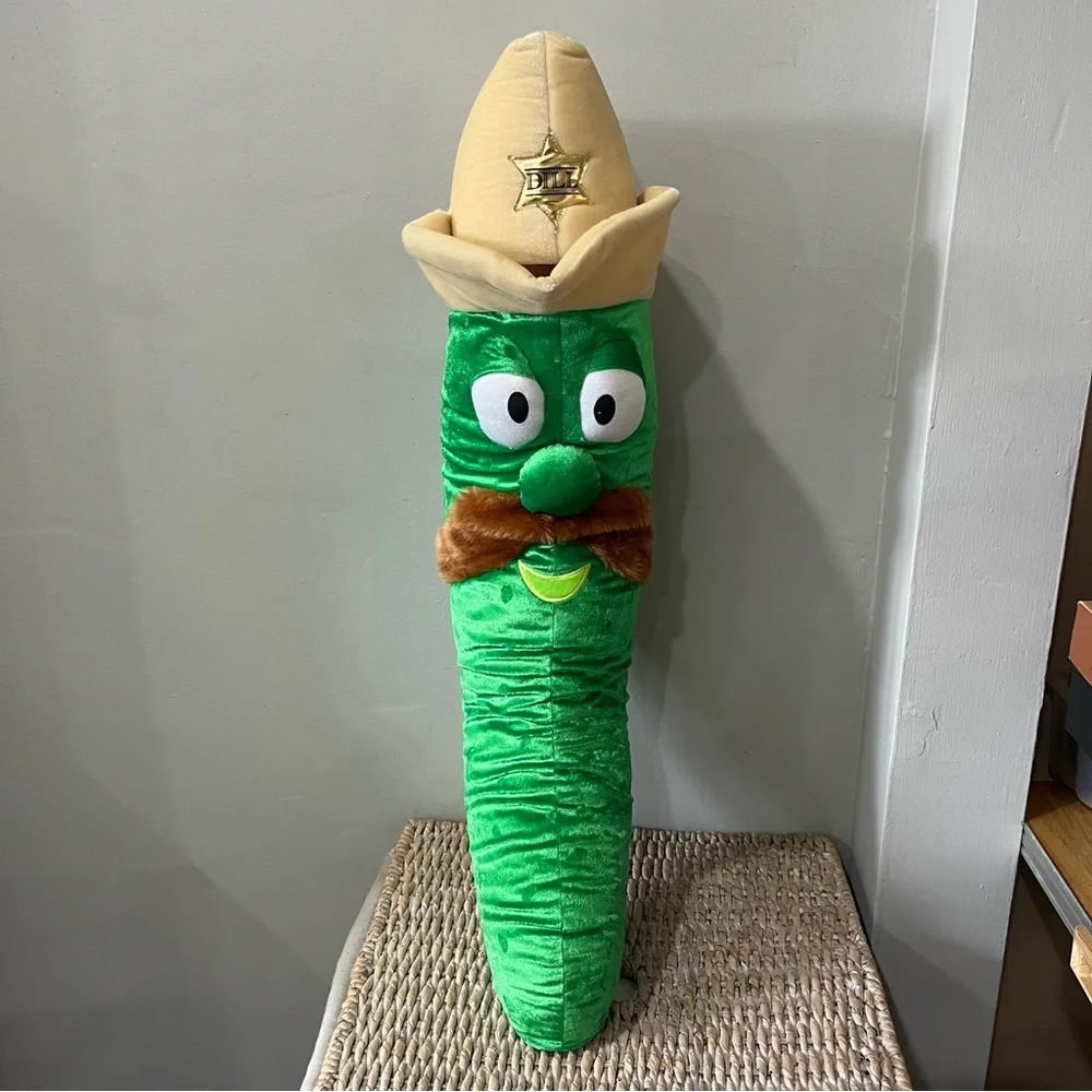 Veggietales Bootleg Large Plush “Sheriff Dill Pickle” Green SixFlags Larry 31”‎